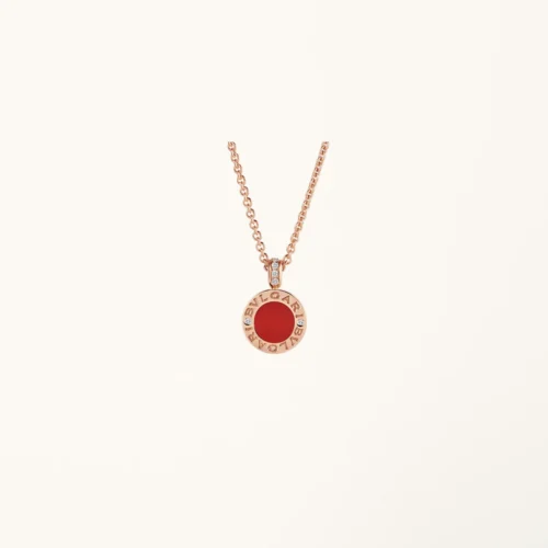 BVLGARI NECKLACE WITH 18 KT ROSE GOLD CHAIN AND PENDANT SET WITH CARNELIAN AND MOTHER OF PEARL DISCS AND WITH DETAILS IN PAVE DIAMONDS 2