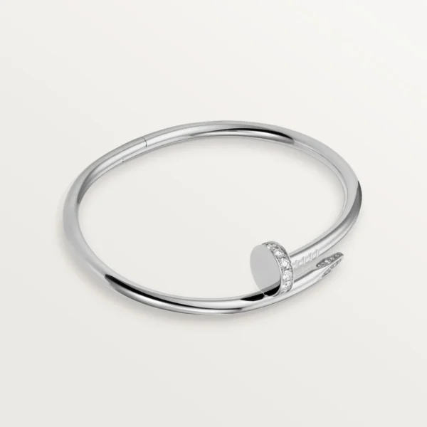 [ZYRONO] ELEGANT WHITE GOLD NAIL-INSPIRED BANGLE WITH SPARKLING CRYSTALS, CLASSIC MODEL
