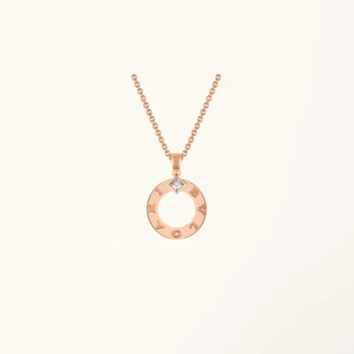 ZYRONO BVLGARI 18 KT ROSE GOLD PENDANT NECKLACE SET WITH A DIAMOND 3