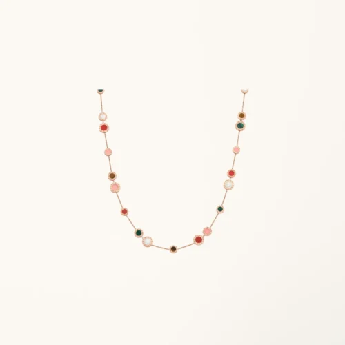ZYRONO BVLGARI 18 KT ROSE GOLD SAUTOIR SET WITH MOTHER OF PEARL PINK OPAL TIGERS EYE MALACHITE AND CARNELIAN ELEMENTS 2