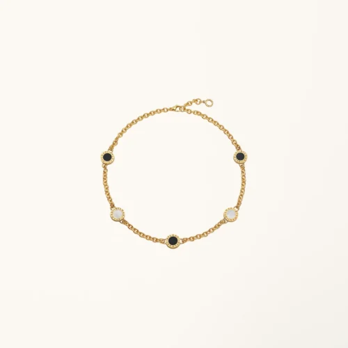 ZYRONO BVLGARI 18 KT YELLOW GOLD CHAIN NECKLACE SET WITH MOTHER OF PEARL AND ONYX ELEMENTS 3