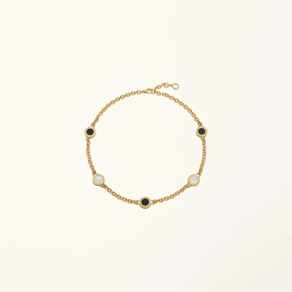 [ZYRONO] BVLGARI 18 KT YELLOW GOLD CHAIN NECKLACE SET WITH MOTHER-OF-PEARL AND ONYX ELEMENTS