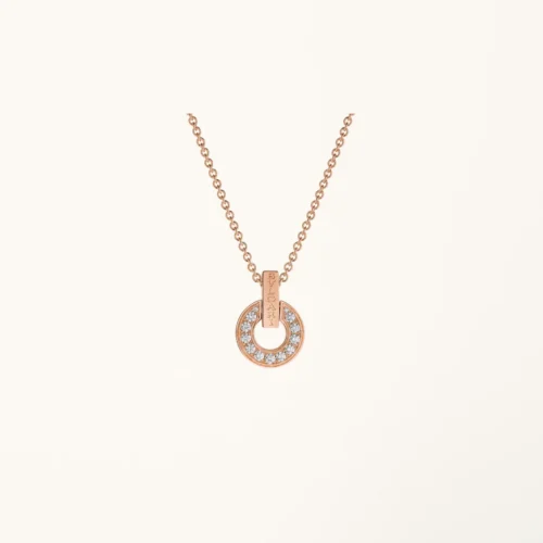 ZYRONO BVLGARI OPENWORK 18 KT ROSE GOLD NECKLACE SET WITH FULL PAVE DIAMONDS ON THE PENDANT 3