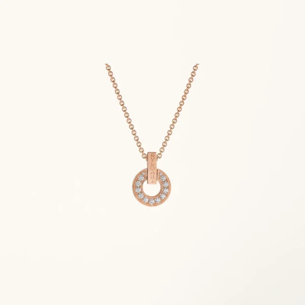 [ZYRONO] BVLGARI OPENWORK 18 KT ROSE GOLD NECKLACE SET WITH FULL PAVÉ DIAMONDS ON THE PENDANT