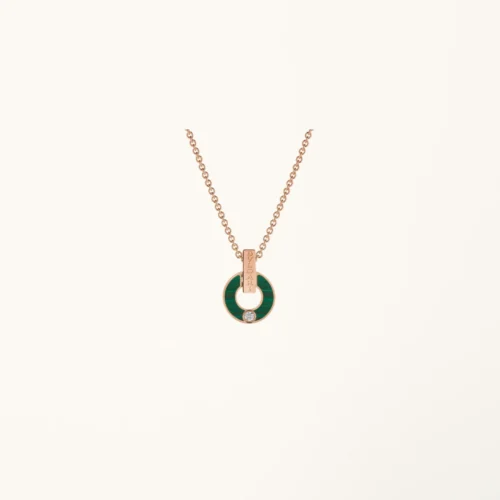 ZYRONO BVLGARI OPENWORK 18 KT ROSE GOLD NECKLACE SET WITH MALACHITE ELEMENTS AND A ROUND BRILLIANT CUT DIAMOND 2