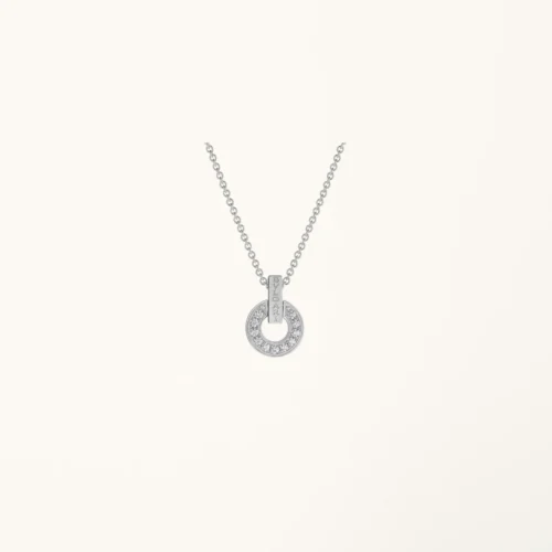 ZYRONO BVLGARI OPENWORK 18 KT WHITE GOLD NECKLACE SET WITH FULL PAVE DIAMONDS ON THE PENDANT 2