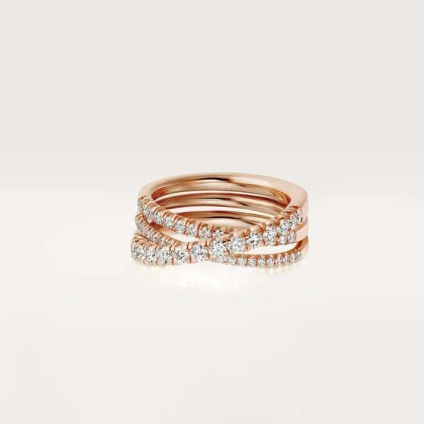 [ZYRONO] PINK GOLD FLOW OF ETERNAL GRACE – DELICATE OVERLAPPING BANDS WITH DIAMOND DETAIL