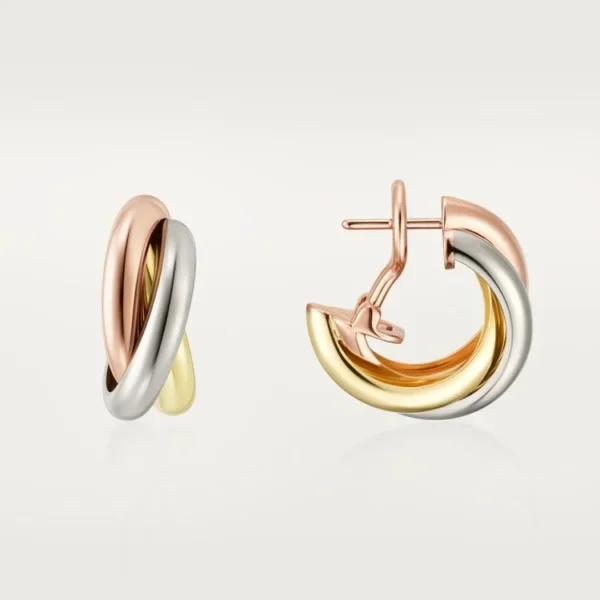[ZYRONO] GOLD HARMONY OF THREE – TRIPLE-TONE INTERLINKED EARRINGS FOR TIMELESS ELEGANCE, CLASSIC MODEL