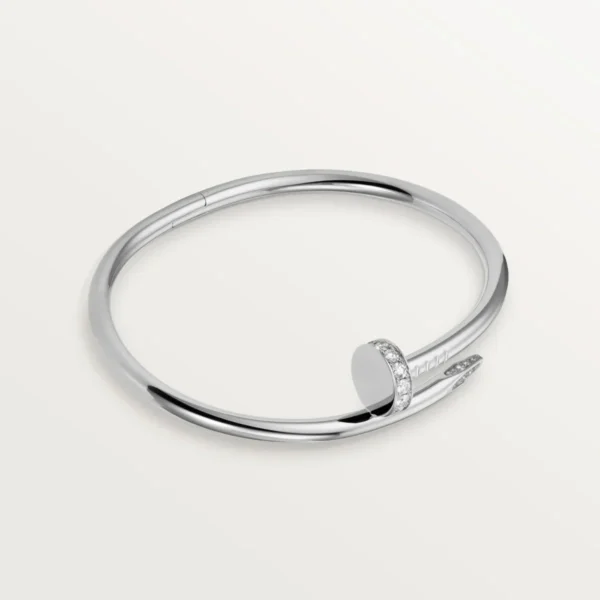 [ZYRONO] ELEGANT WHITE GOLD NAIL-INSPIRED BANGLE WITH SPARKLING CRYSTALS, CLASSIC MODEL