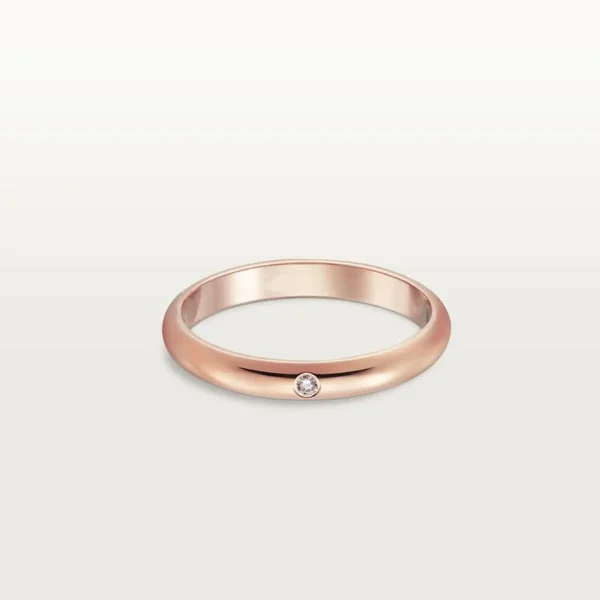[ZYRONO] PINK GOLD DOT OF ETERNITY – SMOOTH WEDDING RING FEATURING A TINY BRILLIANCE, 2.6 MM WIDTH